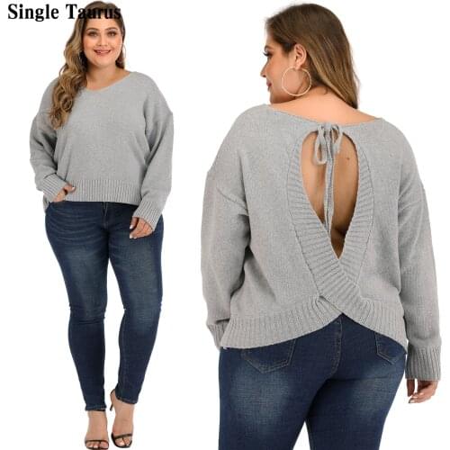 Plus Size Female Sweaters 2020 Fall Winter Sweater Women Long Sleeve Backless Straps Slim Knitted Elegant Pullover Jumpers 3XL