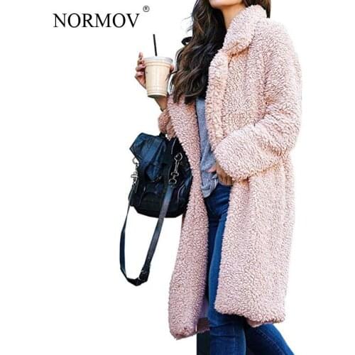NORMOV 2019 Plush Coat Women Fur Lamb Thicken Winter Warm Long Sleeve Teddy Cozy Female Jackets Overcoat Outerwear