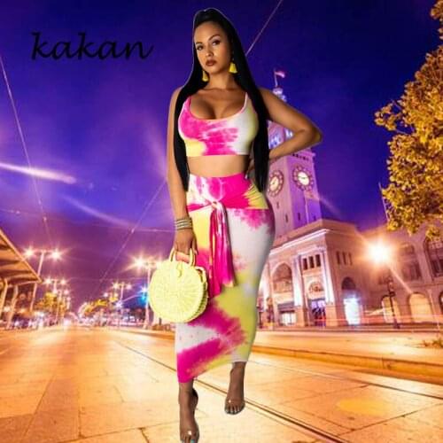 Kakan new womens casual print dress two-piece sexy backless sleeveless nightclub dress three-dimensional pattern dress