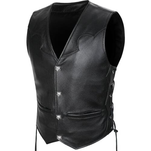 New Mens Leather Vest Slim Quality Cowhide Sleeveless Jackets collarless tassel Natural Genuine REAL Leather Motorcycle Vests