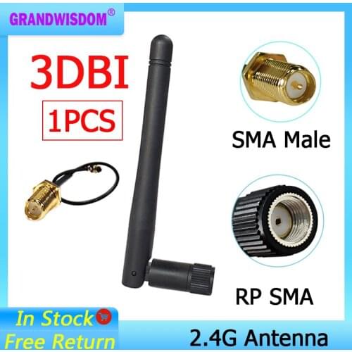 1pcs 2.4GHz antenna wifi RP-SMA Male Connector 3dBi Wi fi 2.4G Antena + IPX to RP-SMA Jack Male Extension Cord Pigtail Cable
