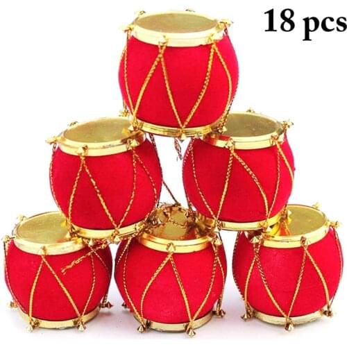 18pcs 30mm Fashion Christmas Tree Decor Gift Mini Drum Xmas Party Hanging Drum Ornament Decorations For Home Christmas Party