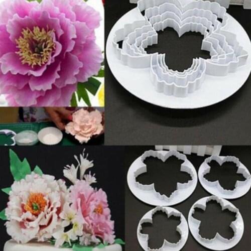 New 4pcs Peony Cake Knife Mould Plastic Paste Cutter Mold Cake Kitchen Fondant Gumpaste Decorating Sets Tool Baking Tools Y5O3