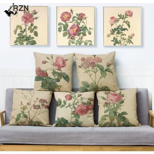 45x45cm Colorful Vintage Plant Flower Pattern Pillow Cover Linen Cushion Covers Pillow Case Home Decoration Floral Pillowcases