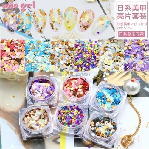 500pcs MISS ROSE Nail Art Glitter Sequins Candy Color Round DIY Decoration Rhinestone Mixed Colored 6Bottles