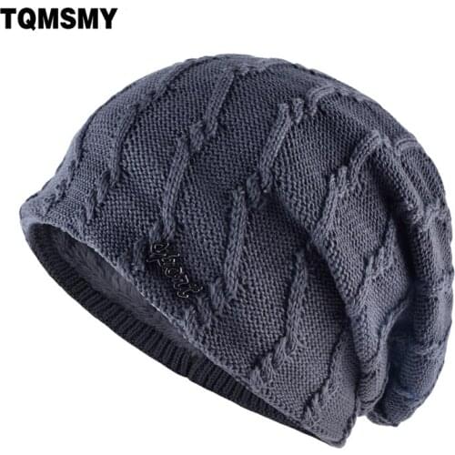 Plus velvet warm hat men knitting wool beanies double layer bone unisex winter hats for women skullies stripe Lengthened gorros