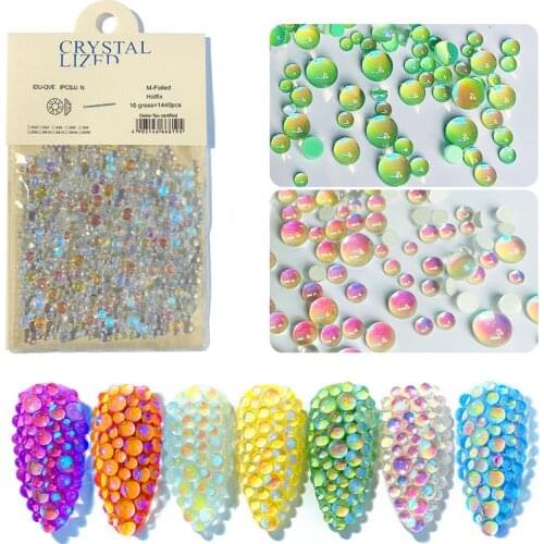 CHRNMJL 1440Pcs/Pack Mermaid Gradient Flatback AB Crystal Nail Art Rhinestones Decorations Mixed Size Studs Gem Accessories Tool