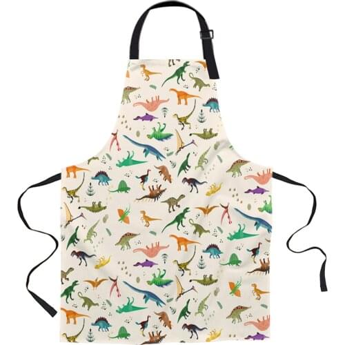 Colorful Dinosaur Apron Woman Adult Bibs Home Cooking Baking Coffee Shop Cleaning Canvas Aprons Kitchen Accessory