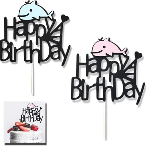 Baby One Year Old Birthday Lovely Whale Cake Decoration Boy Girl "Happy Birthday" Collection Glitter Cake Topper