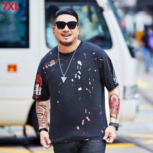 Summer large size short-sleeved T-shirt men plus size street trend 7XL 6XL 5XL loose half-sleeved shirt summer