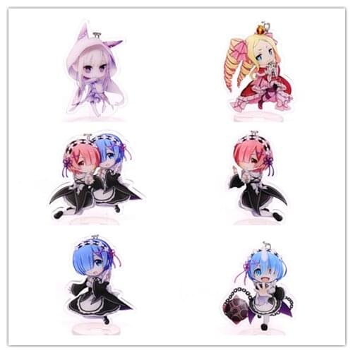 HOT Anime Re:Life in a different world from zero Rem Ram Beatrice Model Pendant Keychain Desk Decor Double-sided Acrylic Stand