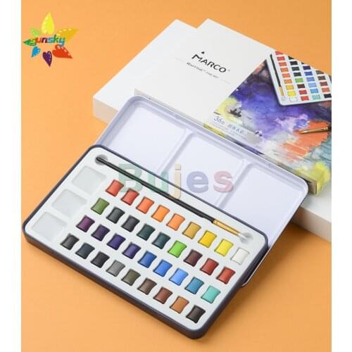 MARCO Raffine series 12/24/36 color free brush for students adult art painting beginners split powder grid portable iron box