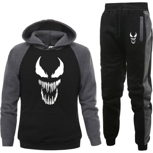 Venom Edward Hoodie+Pants Men Sets Tracksuit Movie Superhero Tops Pant Sweatshirt Sweatpants Sportswear Autumn Sports Track suit