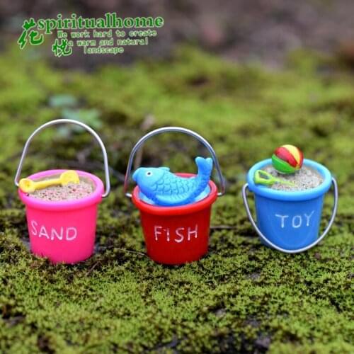 1 Piece Mini Happy Summer Seaside Beach Bucket Toy Fish Sand Bucket Ornament Small Statue Little Figurine Crafts Deco