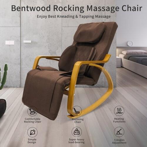 Massage Rocking Chair 3D Shiatsu Full Body Massage Recliner Chair with Heat Function Fabric Wooden Chaise Lounge for Home Garden