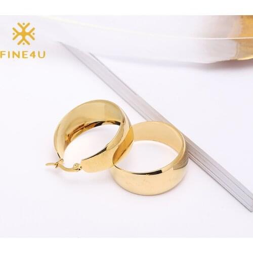 FINE4U E286 Stainless Steel Chunky Small Hoop Earrings Dainty Minimalist Post Thick Hoops Earrings For Women Gift
