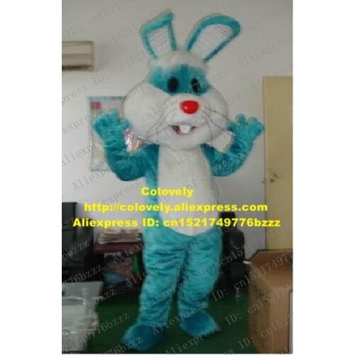 Lovely Blue Easter Bunny Jackrabbit Hare Rabbit Lepus Adult Mascot Costume With Black Eyes Red Nose Mascotte No.205 Free Ship