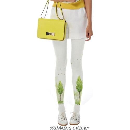 Fashion 2018 New Concise Green Tree Print Spring Thin Cheap Pantyhose