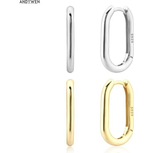 ANDYWEN 925 Sterling Silver Gold Big Oval Hoops Earring Circle Fashion Fine Jewelry 2021 Wedding Plain Jewels Clips Rock Punk