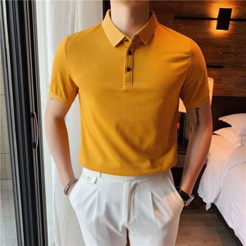 Korean Mens Polo Shirt Camiseta Masculina 2021 Summer Social Man Solid Color Polo Short Sleeved Cotton Slim Fit Mens Clothing