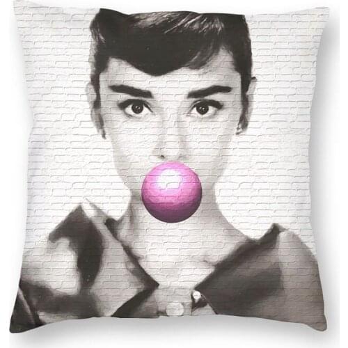 Soft Audrey Hepburn Modern Bubble Gum Pop Art Throw Pillow Case Decoration Square Cushion Cover 40x40cm Pillowcover for Sofa