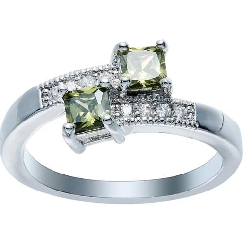 Women Wedding Olive Princess Cut Zircon Rings Bridal Ring Set