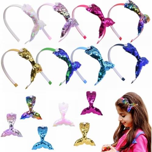 1/2pcs Mermaid Tail Hair Band Multicolor Sequin Hair Accessories Mermaid Theme Party Decoration Girls Birthday Favor Head Hoop