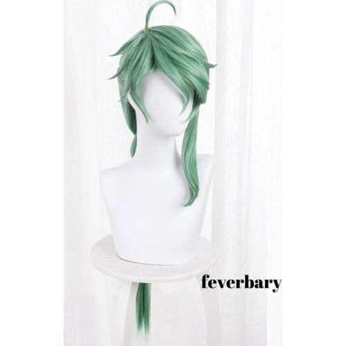 Genshin Impact Cosplay BAIZHU Wig Removable Bun Baishu Green 90cm Long Straight Braided Ponytail Heat Resistant Hair