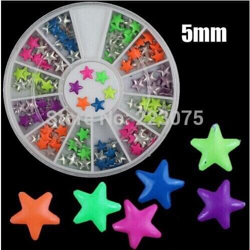 Pentagram 5mm Nail Art 3D Studs Punk Style Neon Decoration Tip For Manicure Decor 3 cases/lot