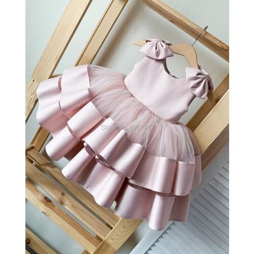 Royal Sleeveless Cascading Flower Girl Dresses Skin Bow Girls Pageant Dress First Holy Communion Party Dresses