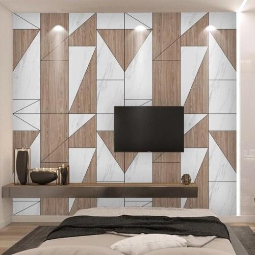 Milofi custom 3D geometric wood block texture material TV background wallpaper mural