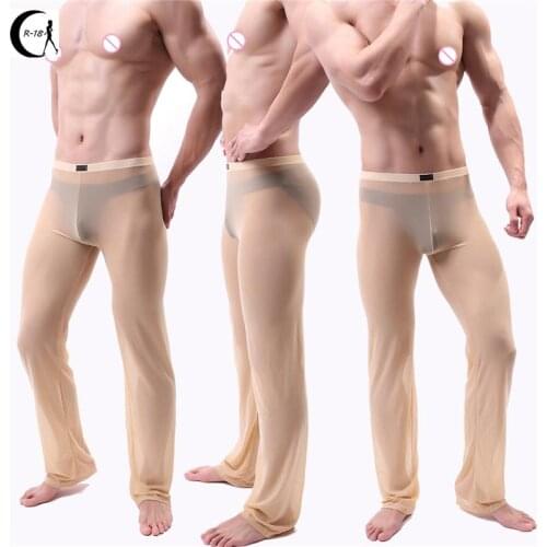 Strong Mens Sexy Soft Mesh Sheer See-through Stretch Pant Trousers Sleepwear Transparent Men Pants Homewear Perspective Pajamas