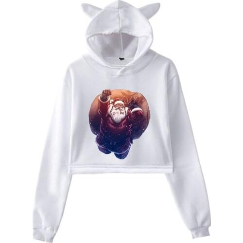 Christmas Hoodies for girls Fashion Print Trendy Cat Ears Cropped Hoodies Sweatshirt Autumn Hoodi Sweatshirt Blouse Clothes SW49