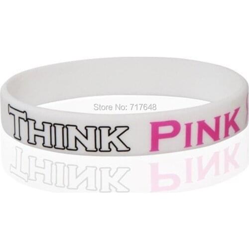 100pcs Awareness Think Pink Breast Cancer wristband silicone bracelets free shipping by ePacket A