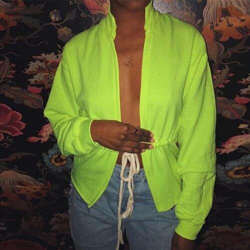 Sisterlinda Fashion Neon Color Drawstring Collect Waist Y2K Cardigan Women Top Streetwear Retro Soft Slim Outfits Casualwear2020