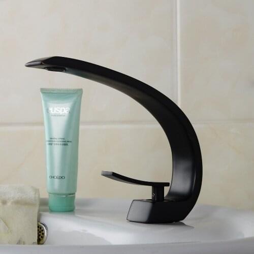 Free ship Oil Rubbed Bronze Black Deck Mount Bathroom Basin Faucet Single Lever Sink Mixer Tap waterfall