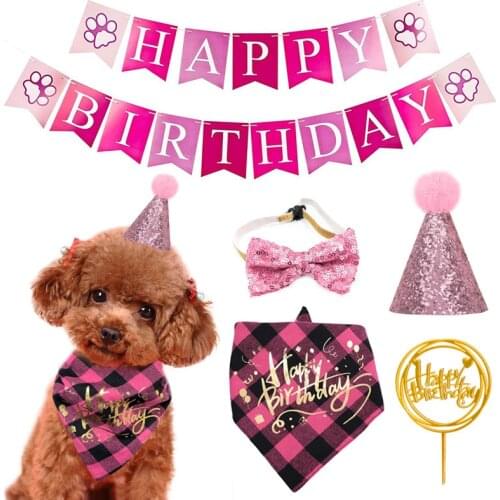 Dog Birthday Scarf, Dog Birthday Boy Hat Scarfs Flag Balloon with Cute Dogie Birthday Party Supplies Decorations