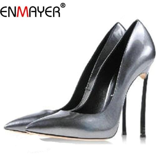 ENMAYER Basic Pointed Toe Pumps Women Shoes Fashion Sexy Patent Leather Women High Heels Shallow Super Thin High Heels Pumps