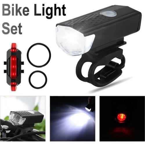 Bicycle Bike Front Rear Light Set USB Rechargeable Bike Light MTB Bicycle Front Back Rear Taillight Cycling Safety Warning Light