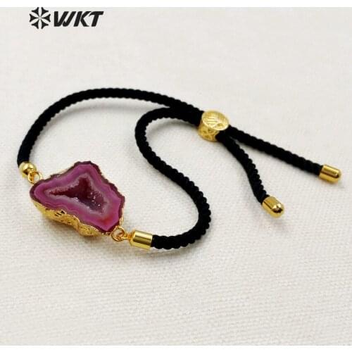 WKT WT-B390 2018 New Fashion Design Nylon Rope Chain Jewelry Irregular Shape Natural Druzy Geode Women Bracelets