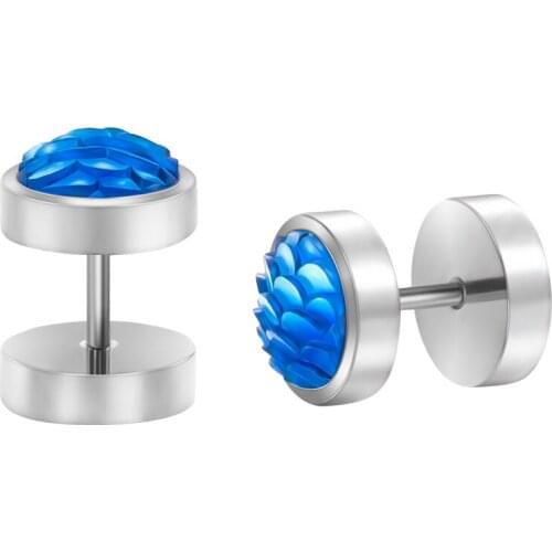 XinTong 2020 New Trend Round Earring Stud Mosaic Dream Blue Scales Unisex Peace and Love 1pair