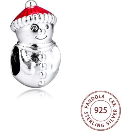 100% 925 Sterling Silver Snowman and Santa Hat Charms Beads Fits Pandora Bracelet Charm DIY Jewelry Making kralen