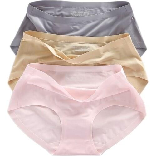 3pcs/lot Summer seamless panty brief thin a chip viscose solid color sexy mid waist triangle panties female plus size