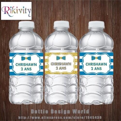 20pcs Custom Blue Bowtie Prince Baby Shower Water Bottle Wine Labels Candy Bar Wrapper Sticker Birthday Party Wedding Decoration