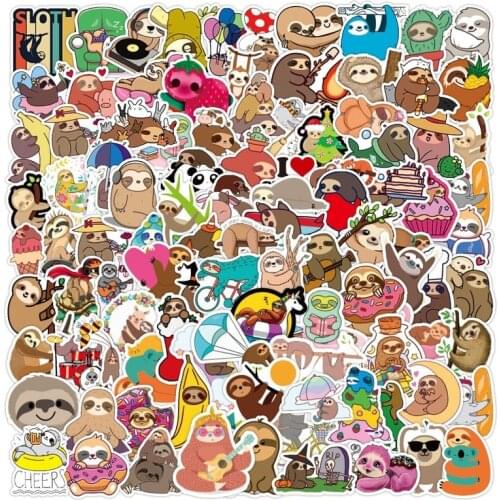 10/50/100pcs Cute Lazy Animal Laptop Sticker Easy Life Funny Text Cartoon Waterproof Sticker DIY Guitar Refrigerator Car Decal