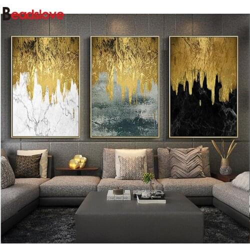 Diamond Painting Gold Gray White gorgeous abstract Diy Full Square Drill Diamond Embroidery 5D Diamond Mosaic Triptych Home art