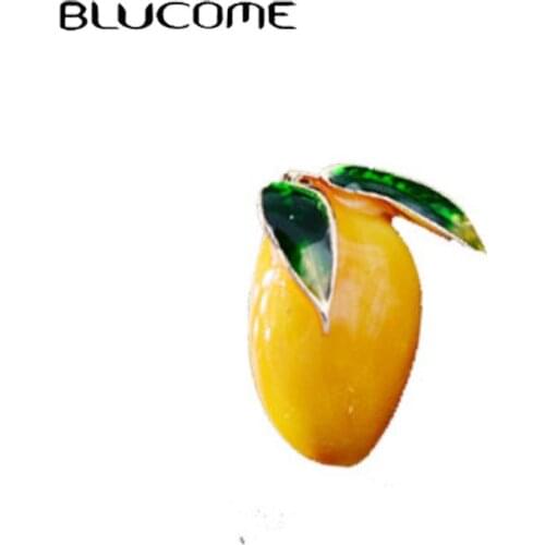 Blucome New Enamel Mango Collar Pins For Women Gold Color Suit Collar Clip Fruits Shirt Office Casual Brooch Pins Gifts