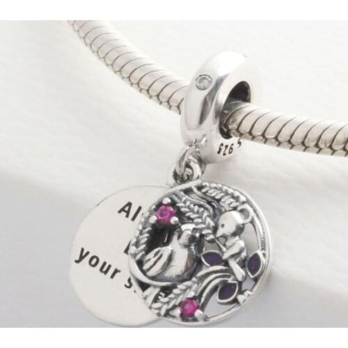 Authentic S925 Silver Bead Always By Your Side With Crystal Pendant Charm for Women Bracelet Bangle Jewelry
