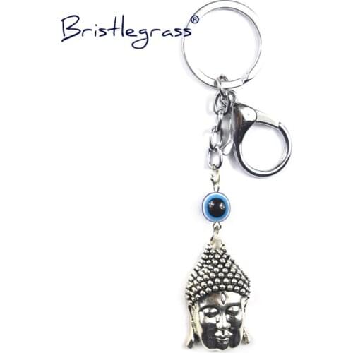 BRISTLEGRASS Turkish Blue Evil Eye Buddha Head Car Key Chains Ring Holder Keychains Amulet Lucky Charm Hanging Pendant Blessing