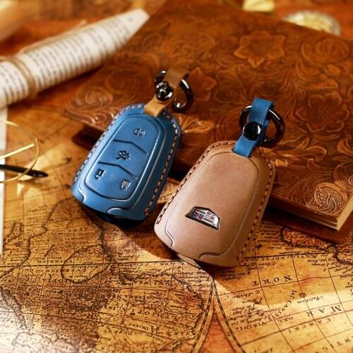 Car Key Case Suitable for Cadillac Key Bag Leather Hand-sewn Car Key Cover Crazy Horse Leather Key Case
